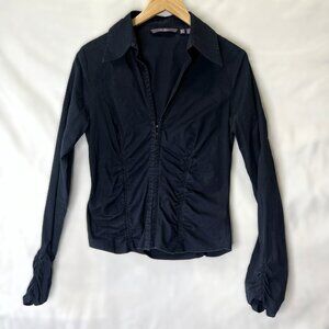 VTG Y2K  XSmall Black Ruched Hook Long Sleeve Collar Romantic Whimsical Coquette